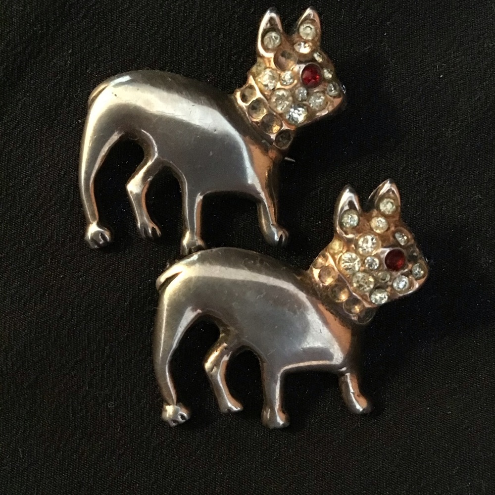 Vintage Silver Dog Pins w Marcasite